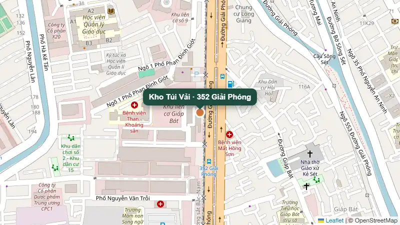 Bản đồ xưởng Kho Túi Vải – 352 Giải Phóng, Phương Liệt, Hà Nội
