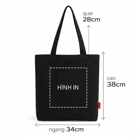 Tote canvas đen – kích thước