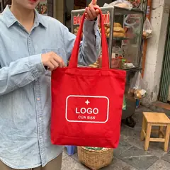 Tote đỏ có khóa + túi phụ in logo theo yêu cầu