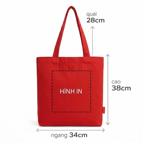 Tote đỏ có khóa + túi phụ – kích thước
