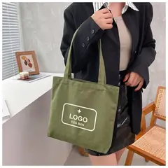 Tote xanh rêu có khóa + túi phụ in logo theo yêu cầu
