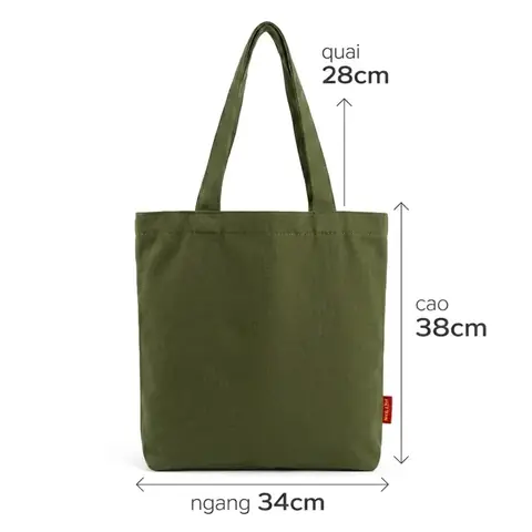 Tote xanh rêu có khóa + túi phụ – kích thước